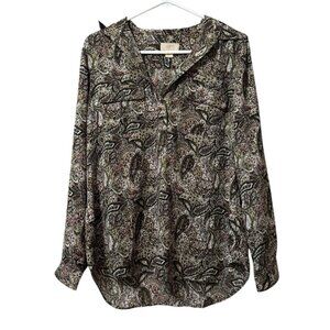 Ann Taylor LOFT Paisley‎ Long Sleeve Blouse Top Size Medium Boho Peasant Flowy